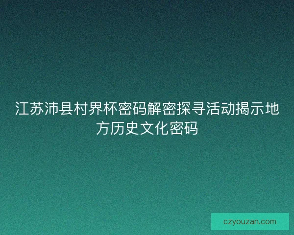 江苏沛县村界杯密码解密探寻活动揭示地方历史文化密码